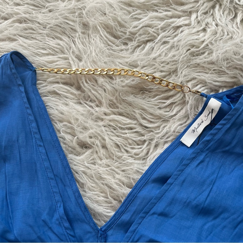 Mustard Seed 'English Blue' wide sleeve front tie v-neck chain dress - Picture 5 of 7